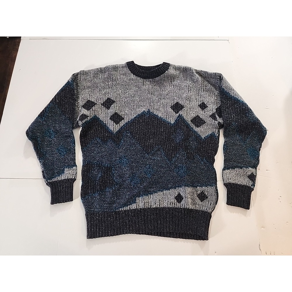 VTG 90s Method Abstract Geometric Jumper XL Coogi Style Textured‎ Knit Pullover
